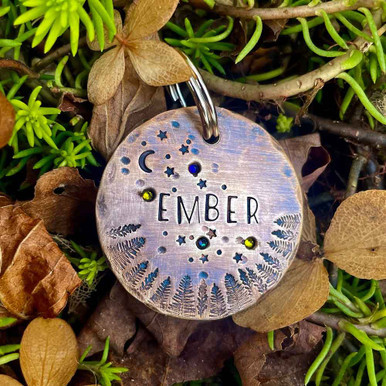 Crystal Northern Lights Pet Tag in Weathered Bronze Ember Foliage