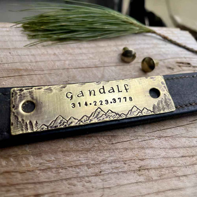Mountain Rivet-On Dog Collar Name Plate Brass on Collar