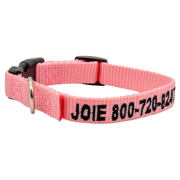 Embroidered Nylon Dog Collar Pink with Black Embroidery
