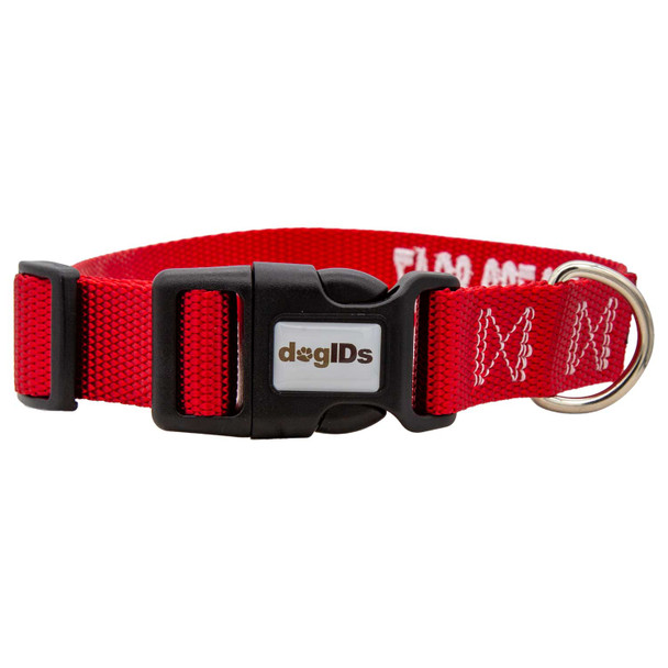 Custom Embroidered Nylon Collar Red with White Embroidery Buckle View