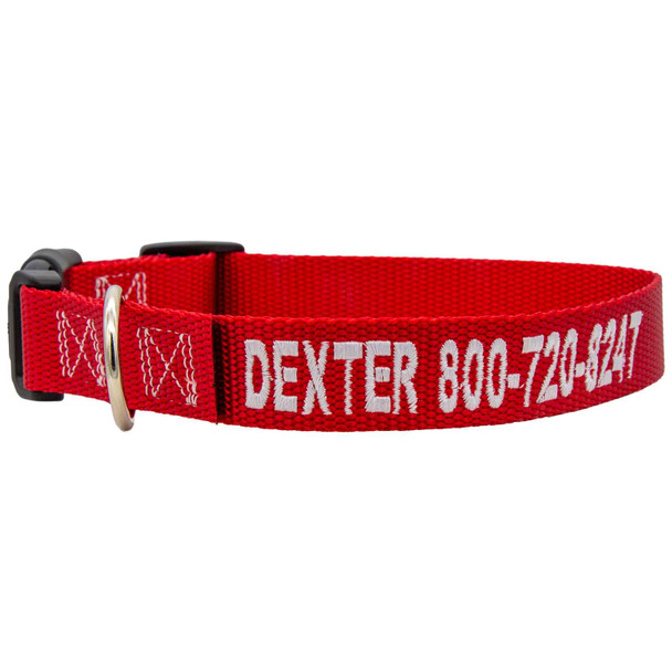 Custom Embroidered Nylon Collar Red with White Embroidery Personalization View Custom Embroidered Nylon Collar Red with White Embroidery Personalization View