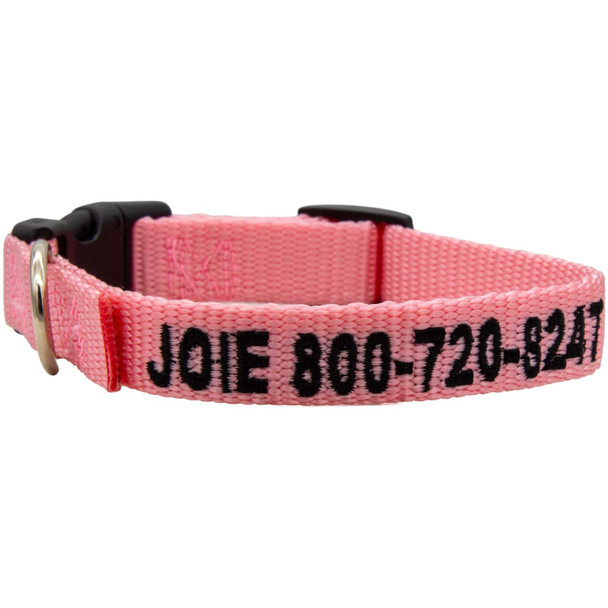 Custom Embroidered Nylon Collar Pink with Black Embroidery 5/8" - dogIDs Custom Embroidered Nylon Collar Pink with Black Embroidery 5/8" - dogIDs