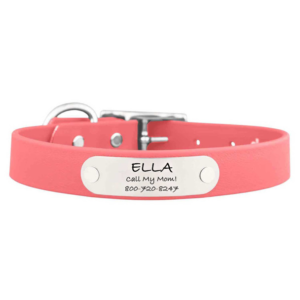 Waterproof Dog Collar with Personalized Nameplate Coral dogIDs