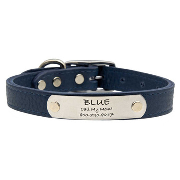 Designer Soft Leather Dog Collar Navy Name Plate Side Designer Soft Leather Dog Collar Navy Name Plate Side
