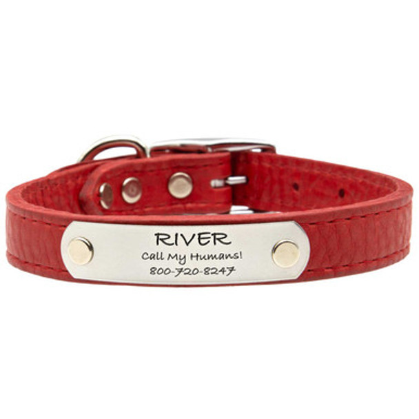 Designer Soft Leather Dog Collar Red Name Plate Side Designer Soft Leather Dog Collar Red Name Plate Side