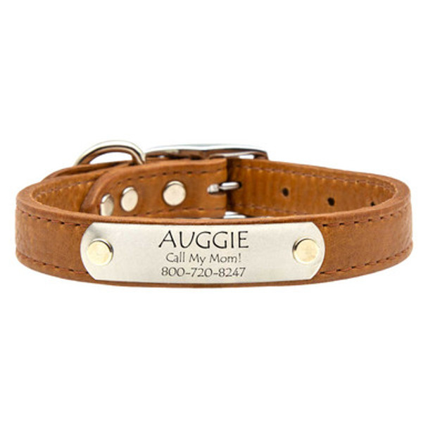 Designer Soft Leather Dog Collar Tobacco Name Plate Side Designer Soft Leather Dog Collar Tobacco Name Plate Side