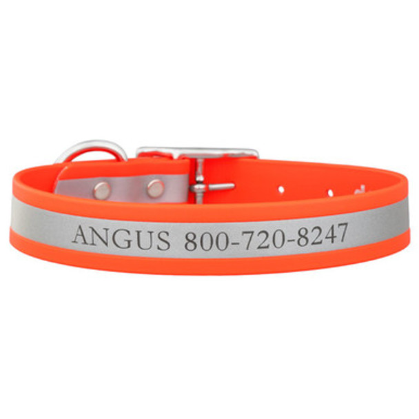 Engraved Reflective Waterproof Soft Grip Dog Collar Orange Engraved Reflective Waterproof Soft Grip Dog Collar Orange