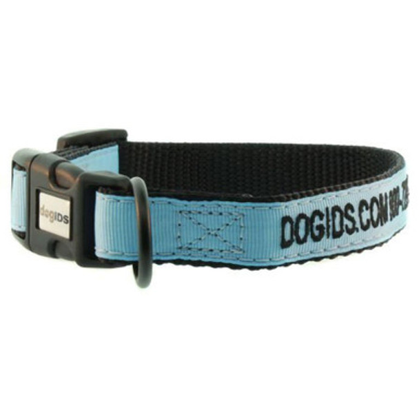 Embroidered Solid Color Dog Collar - Light Blue Outside Ribbon, Black Inside Nylon Color, Black Embroidery Thread Embroidered Solid Color Dog Collar - Light Blue Outside Ribbon, Black Inside Nylon Color, Black Embroidery Thread