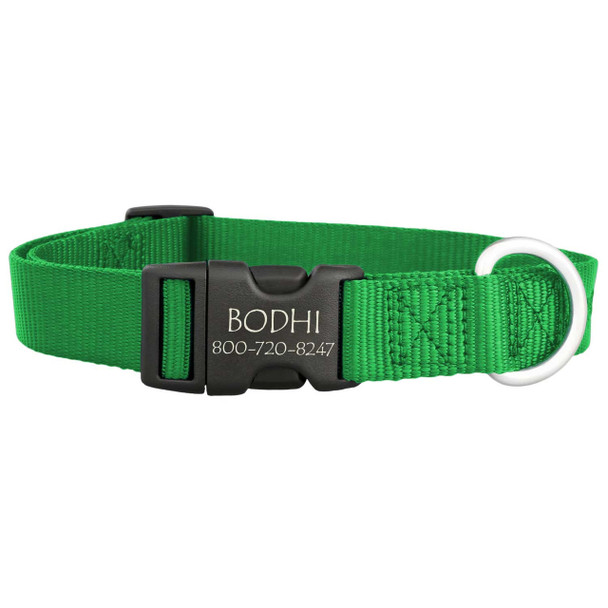 Personalized Buckle Nylon Dog Collar Kelly Green Plastic Buckle