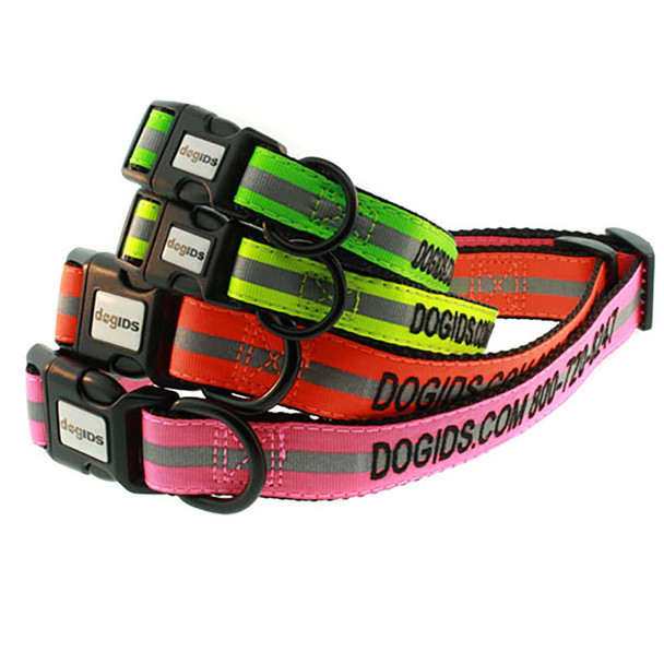 Embroidered Reflective Dog Collars Green Neon Yellow Orange Pink