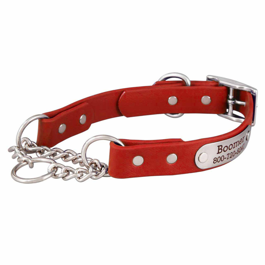 Waterproof Chain Martingale Collar with Engraved Nameplate Red