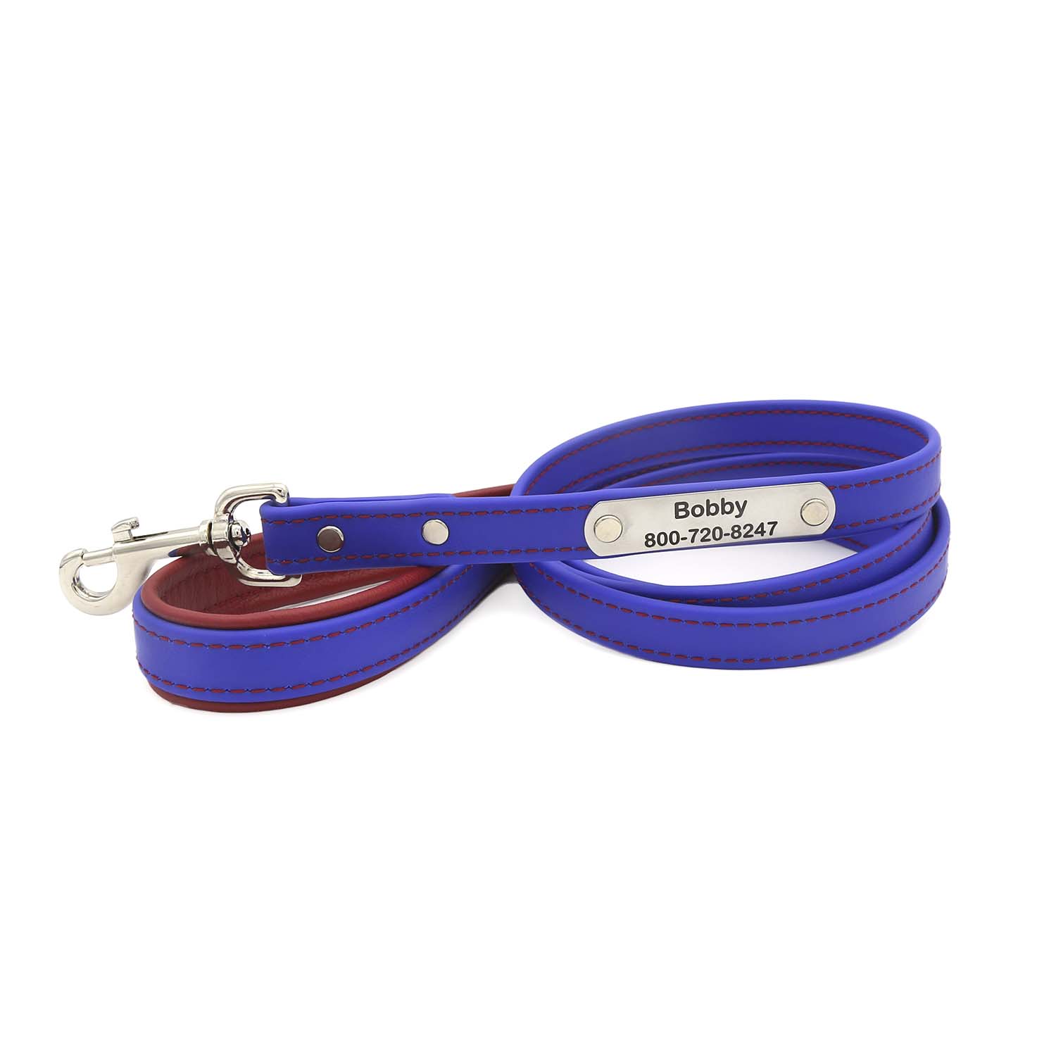 Fusion Artisan Padded Dog Leash with Nameplate Blue with Red Padding