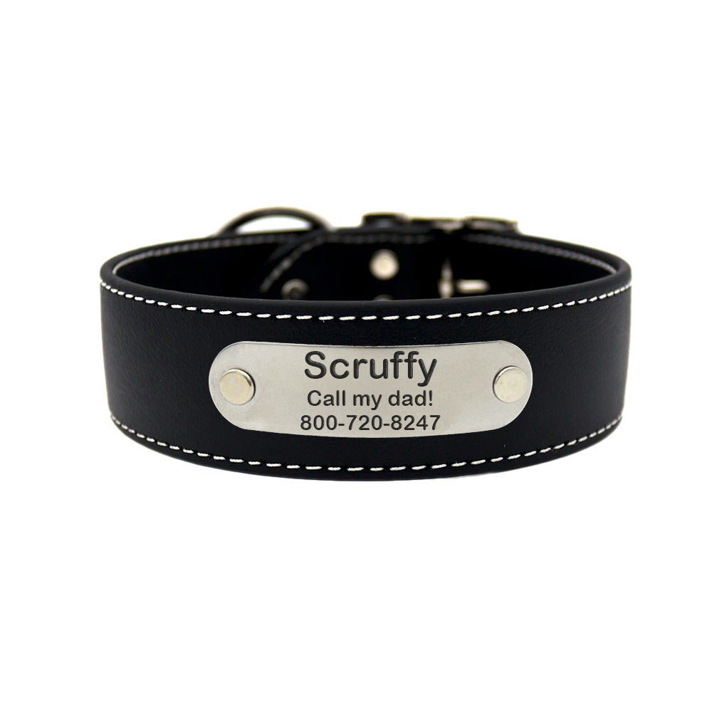 Extra Wide Stitched Waterproof Dog Collar with Personalized Nameplate Black dogIDs