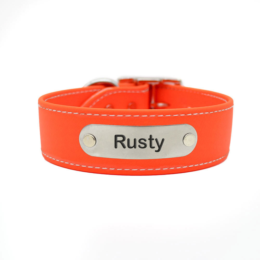 Extra Wide Stitched Waterproof Dog Collar with Personalized Nameplate Blaze Orange dogIDs