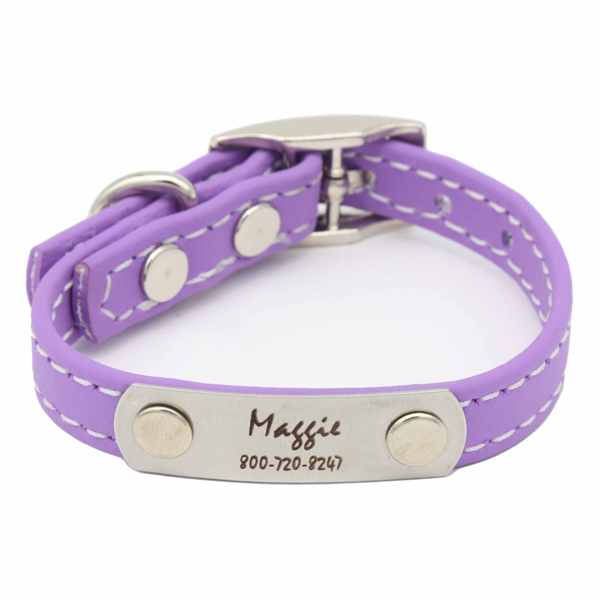 dogIDs narrow stitched collar with nameplate - Amethyst 