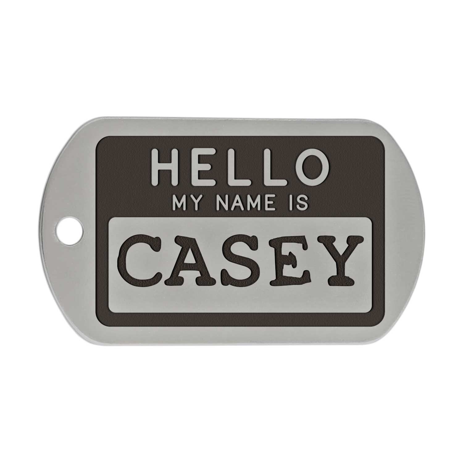 Hello My Name Is Dog Tag Block Text Stainless Steel