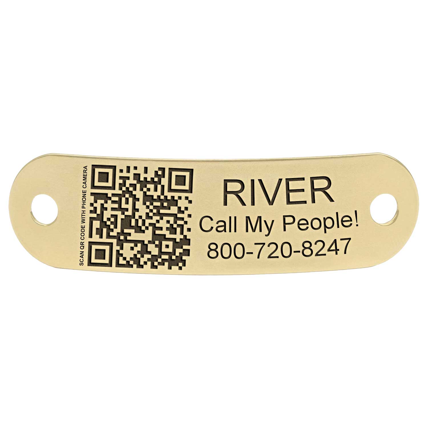 QR Code Rivet-On Dog Collar Name Plate Solid Brass Large