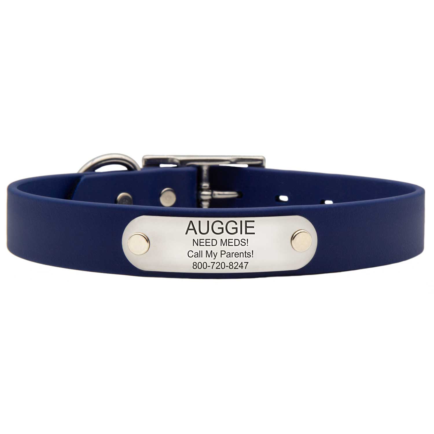 Waterproof Soft Grip Collar with Personalized Nameplate Navy Blue dogIDs