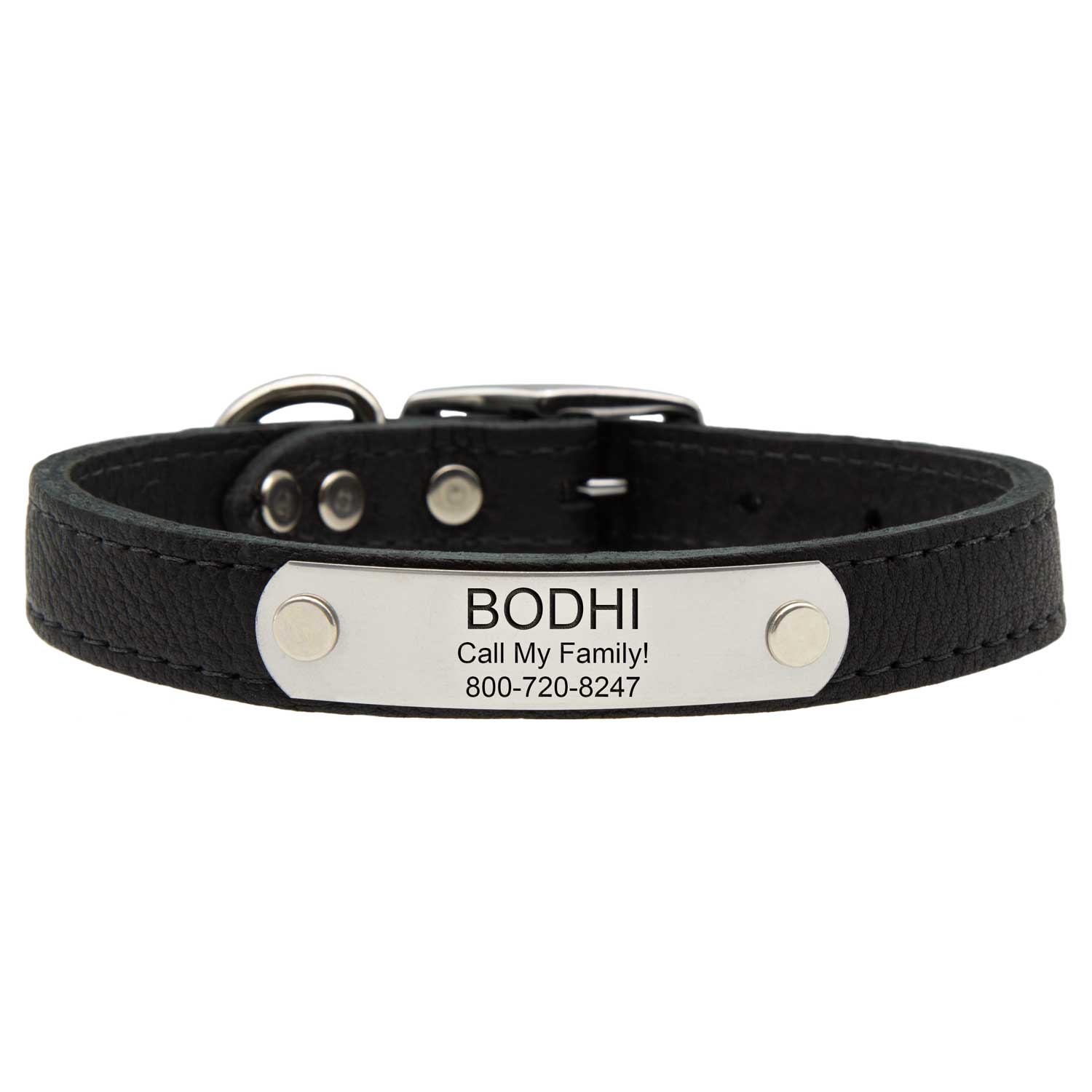 Designer Soft Leather Dog Collar Black Name Plate Side