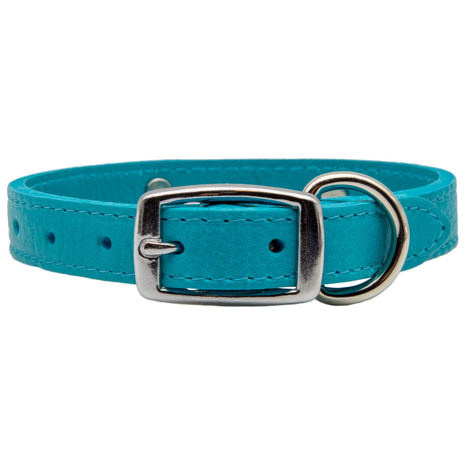 Designer Soft Leather Dog Collar Turquoise Buckle Side