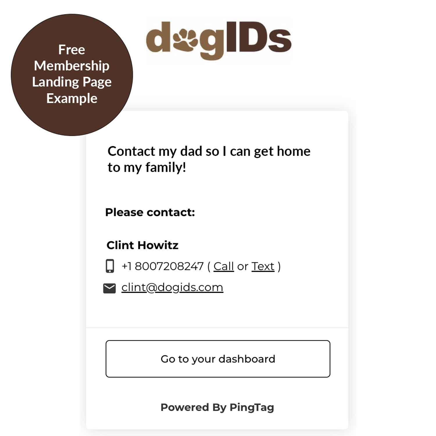 PingTag Pet QR Code Free Listing Example