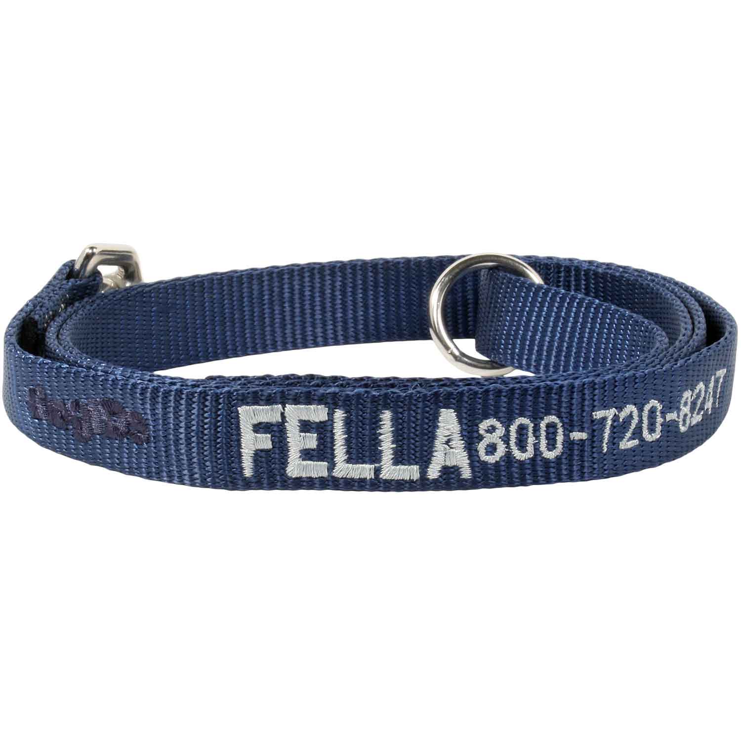 Custom Embroidered Nylon Leash Navy with White Embroidery