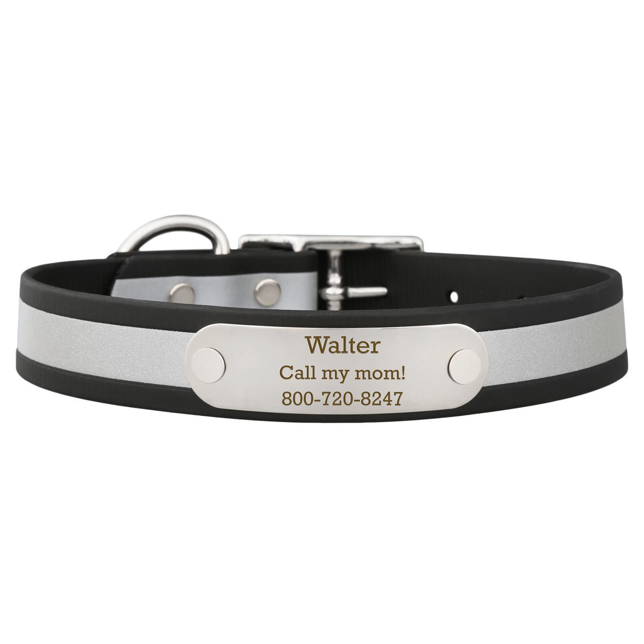 Reflective Waterproof Soft Grip Dog Collar with Nameplate Black
