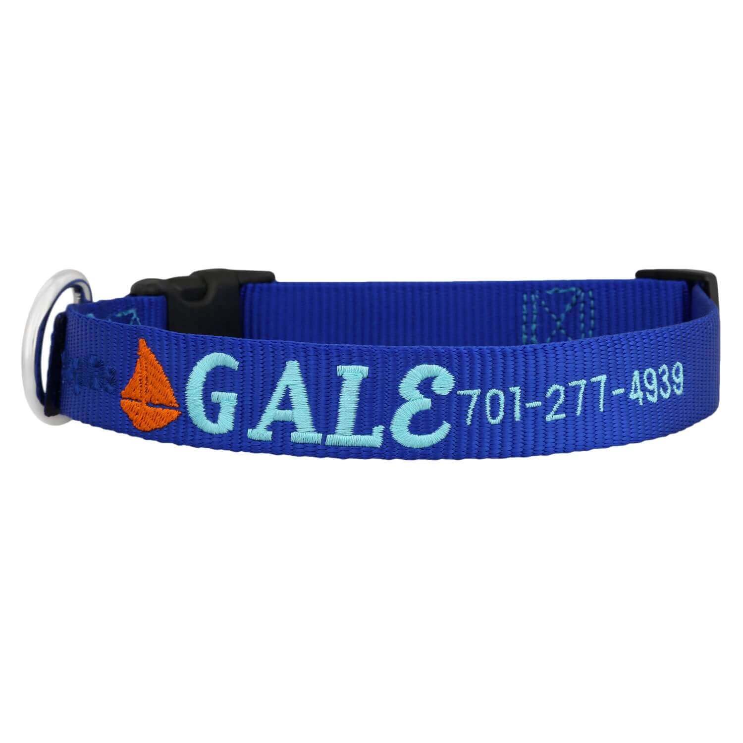 Embroidered Nautical Dog Collars Blue Sailboat