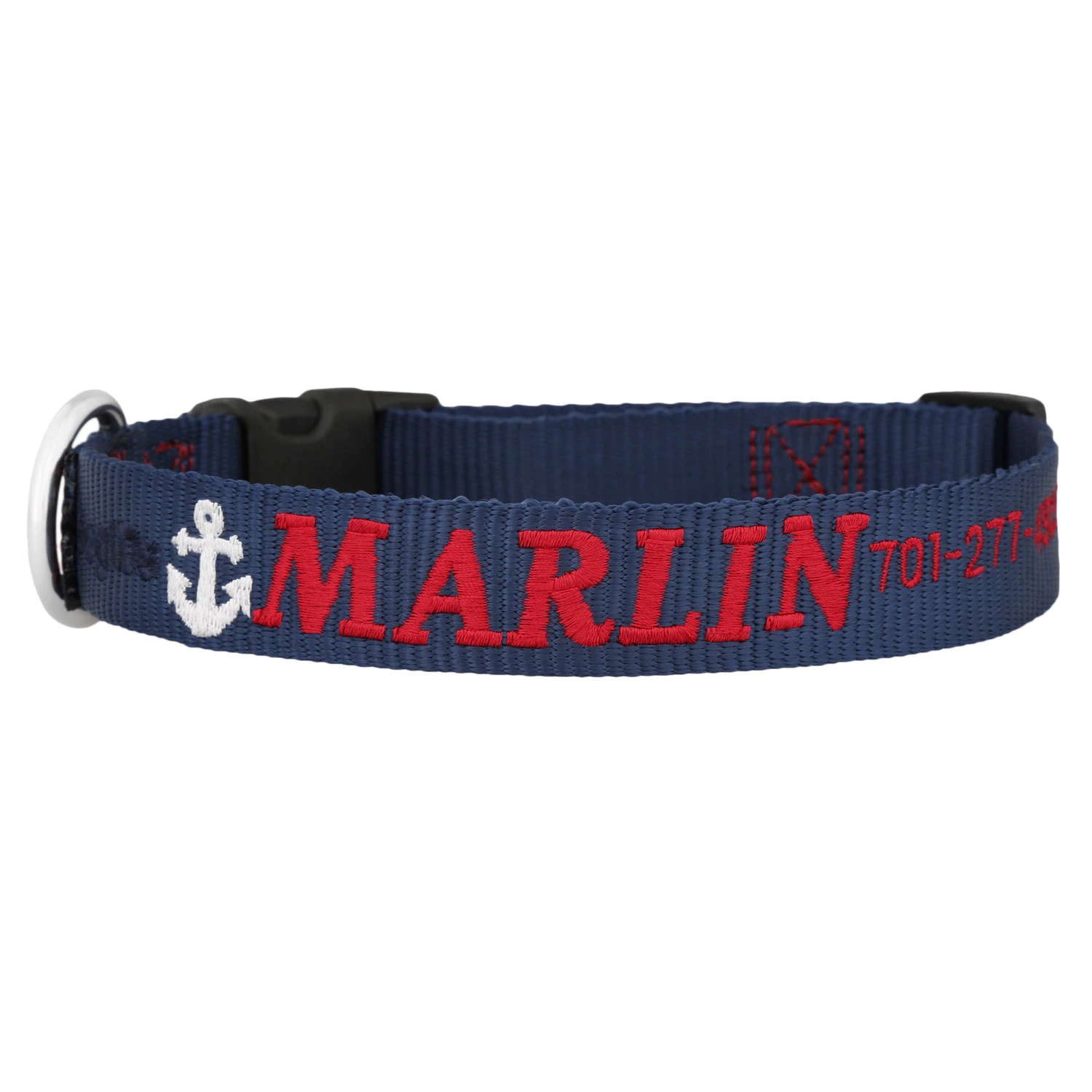 Embroidered Nautical Dog Collars Navy Blue Anchor