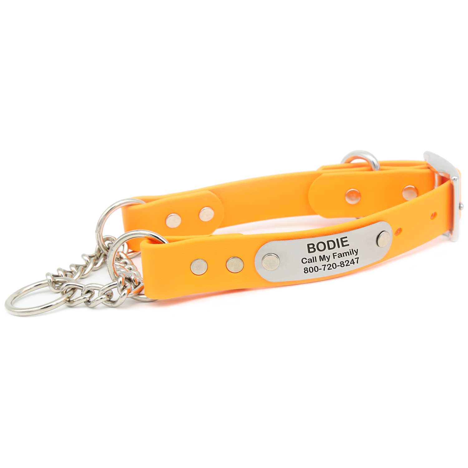 Waterproof Chain Martingale Collar with Engraved Nameplate Creamsicle