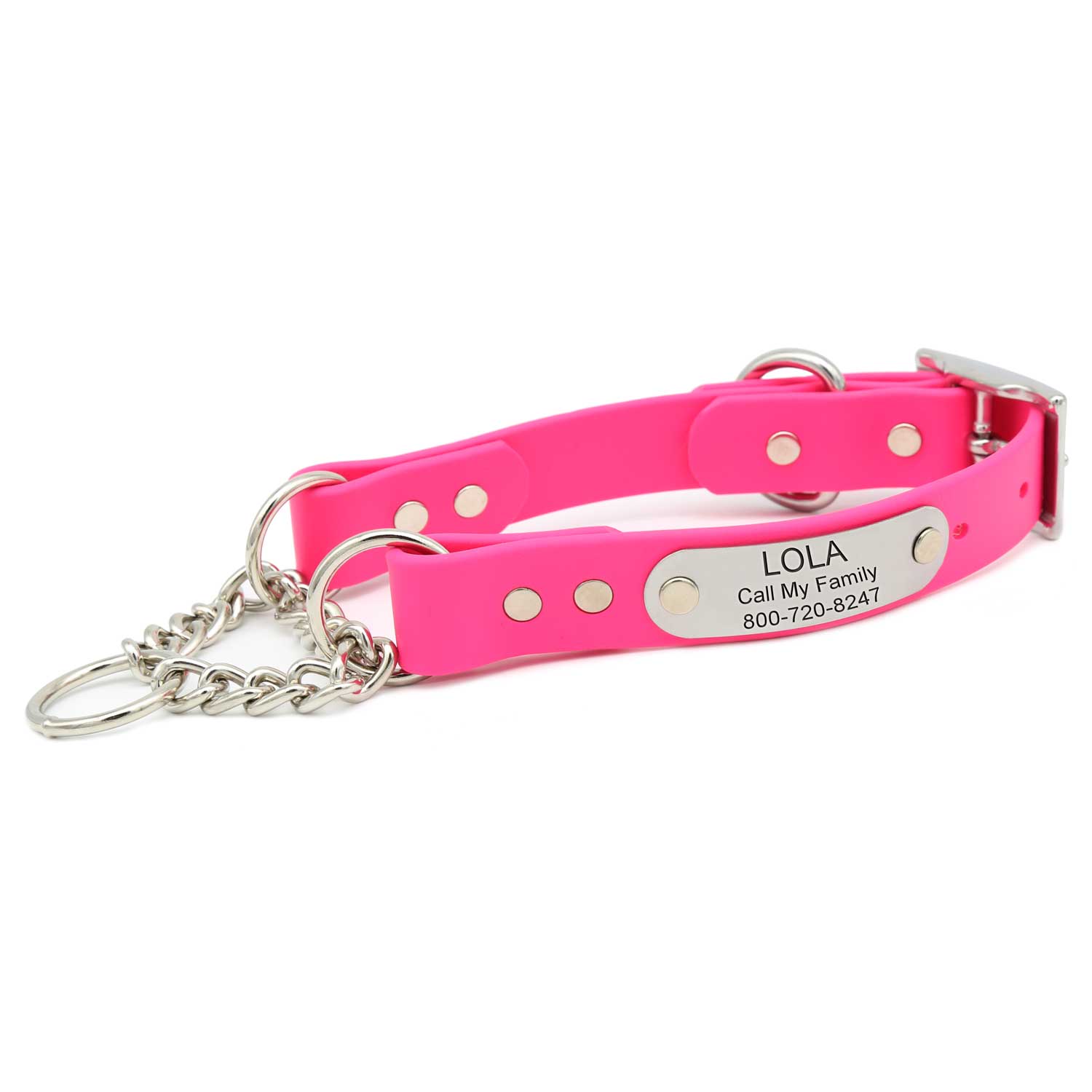 Waterproof Chain Martingale Collar with Engraved Nameplate Magenta