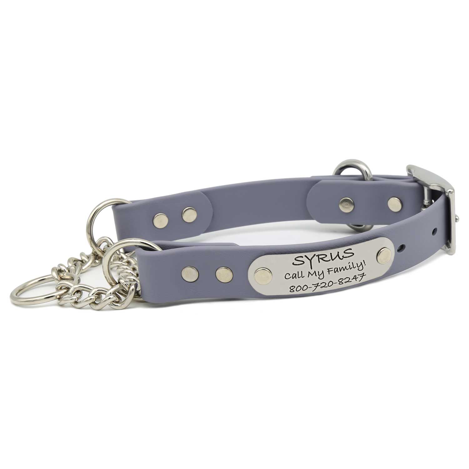 Waterproof Chain Martingale Collar with Engraved Nameplate Grey