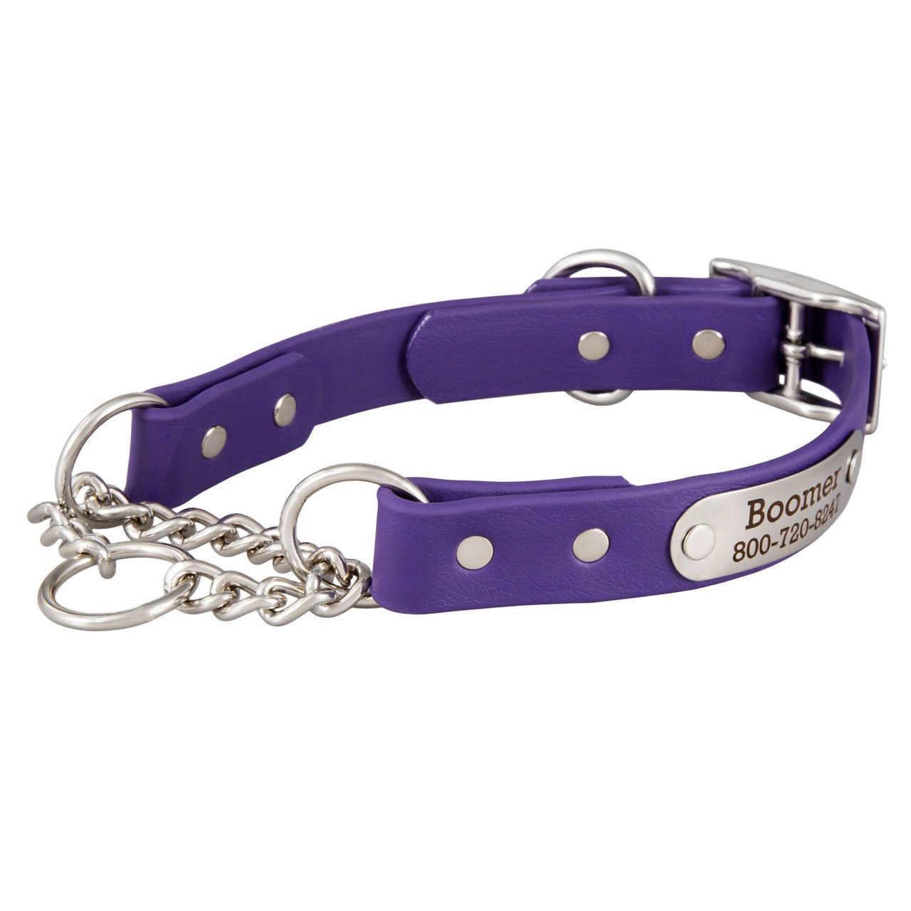 Waterproof Chain Martingale Collar with Engraved Nameplate Purple