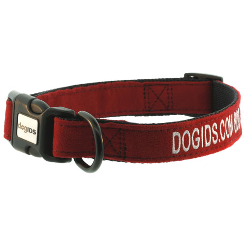 Embroidered Suede Personalized Dog Collar Red