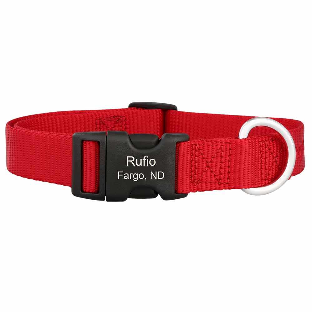 Personalized Buckle Nylon Dog Collar Red dogIDs