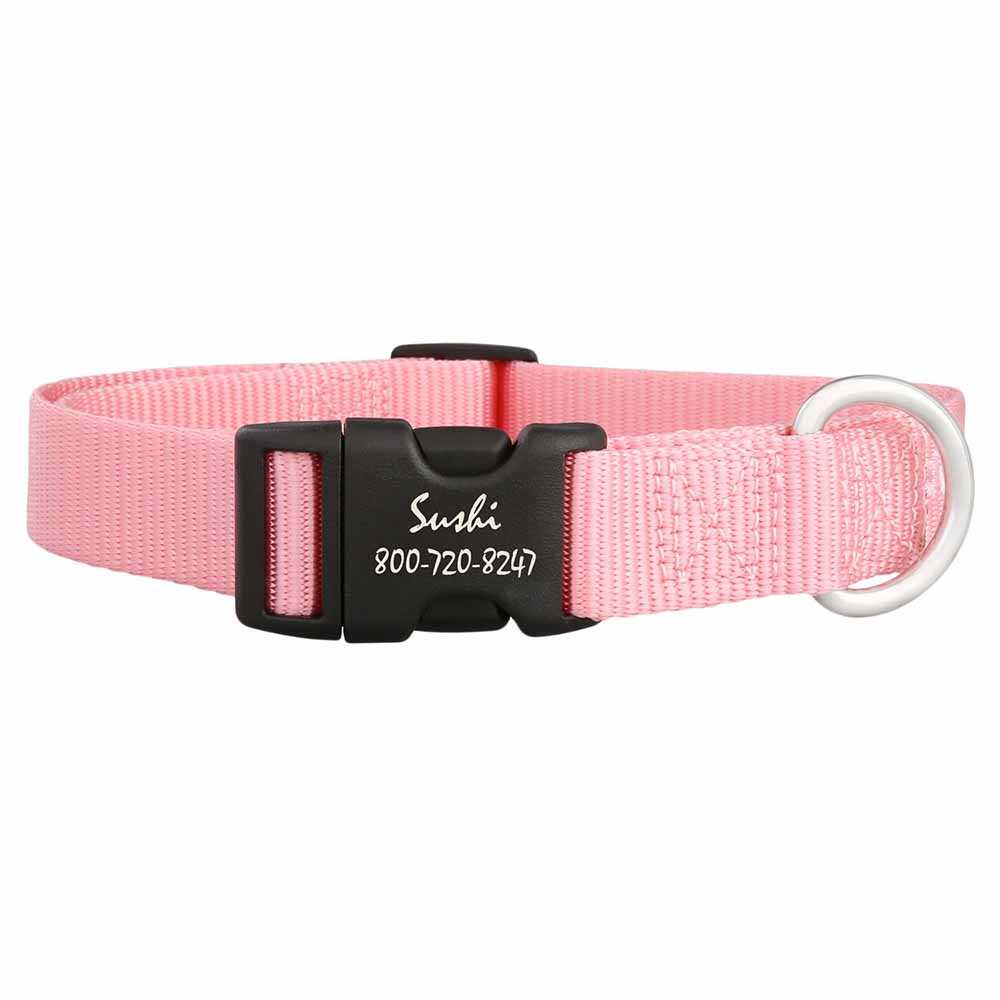 Personalized Buckle Nylon Dog Collar Pink dogIDs