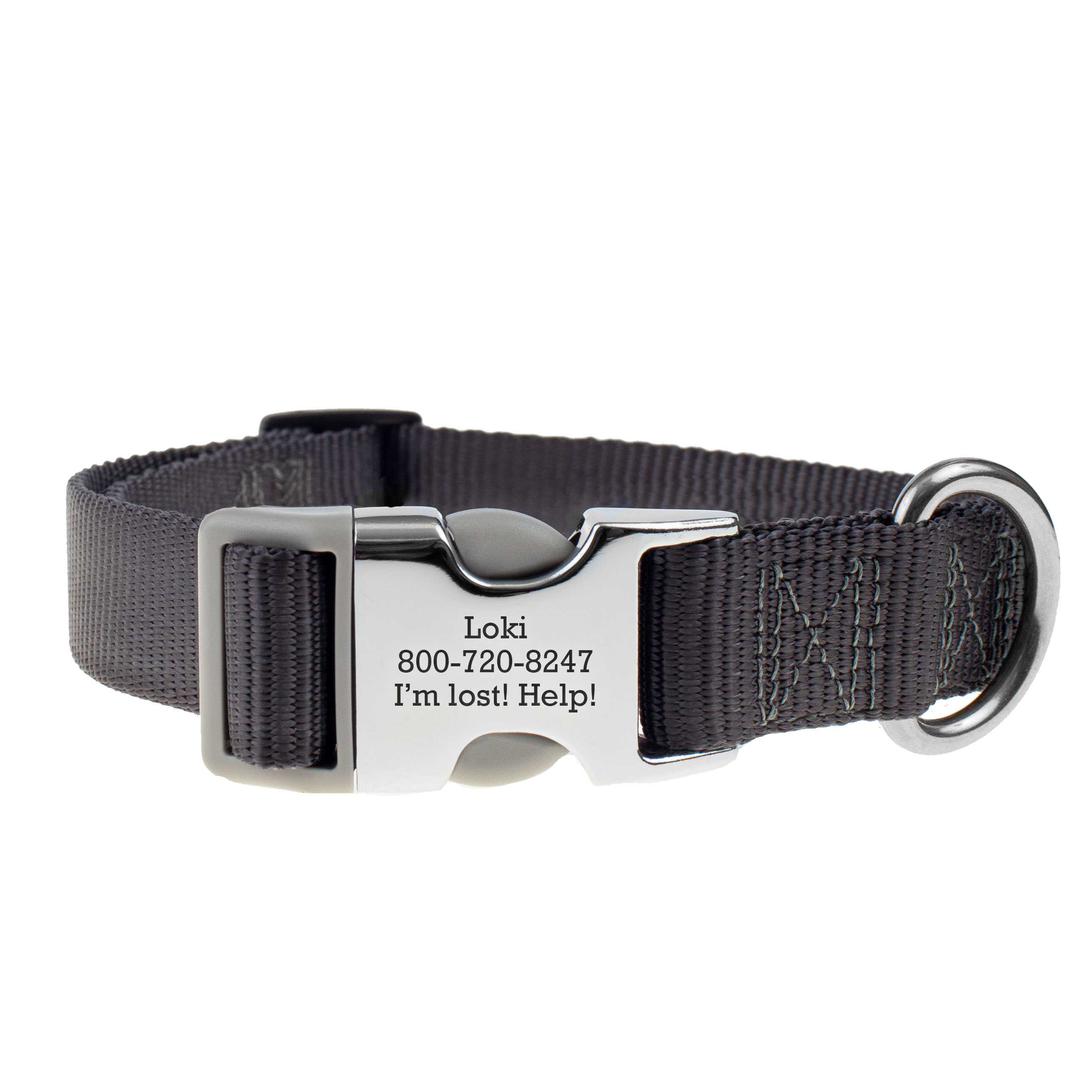 Personalized Buckle Nylon Dog Collar Dark Gray dogIDs