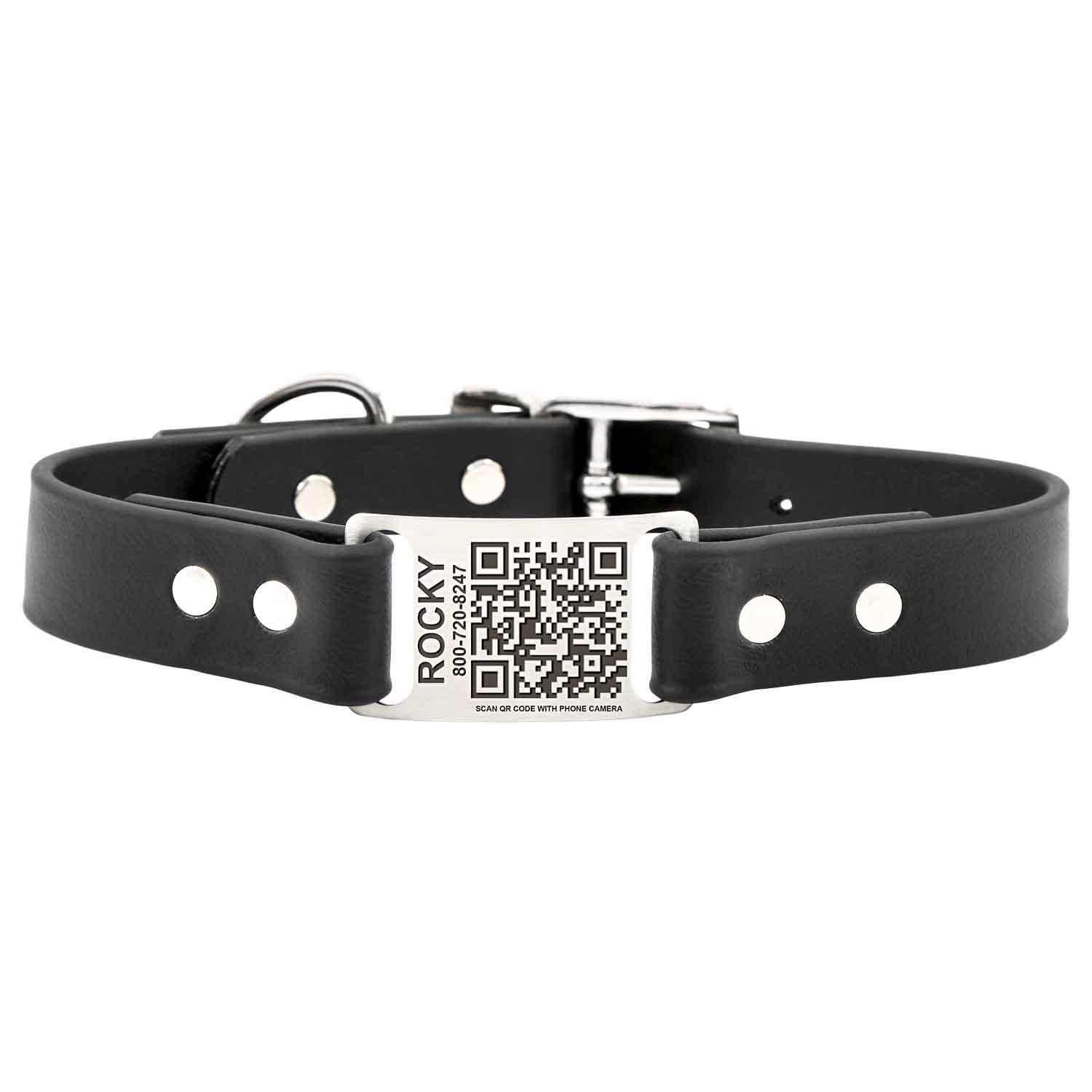 Waterproof QR Code ScruffTag Personalized Dog Collar Black