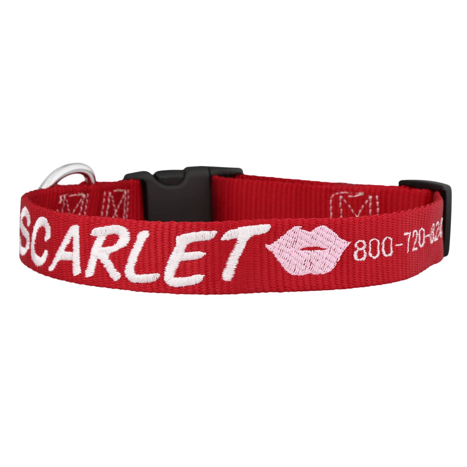 Embroidered Valentine's Day Dog Collars Red Collar with Pink Lips