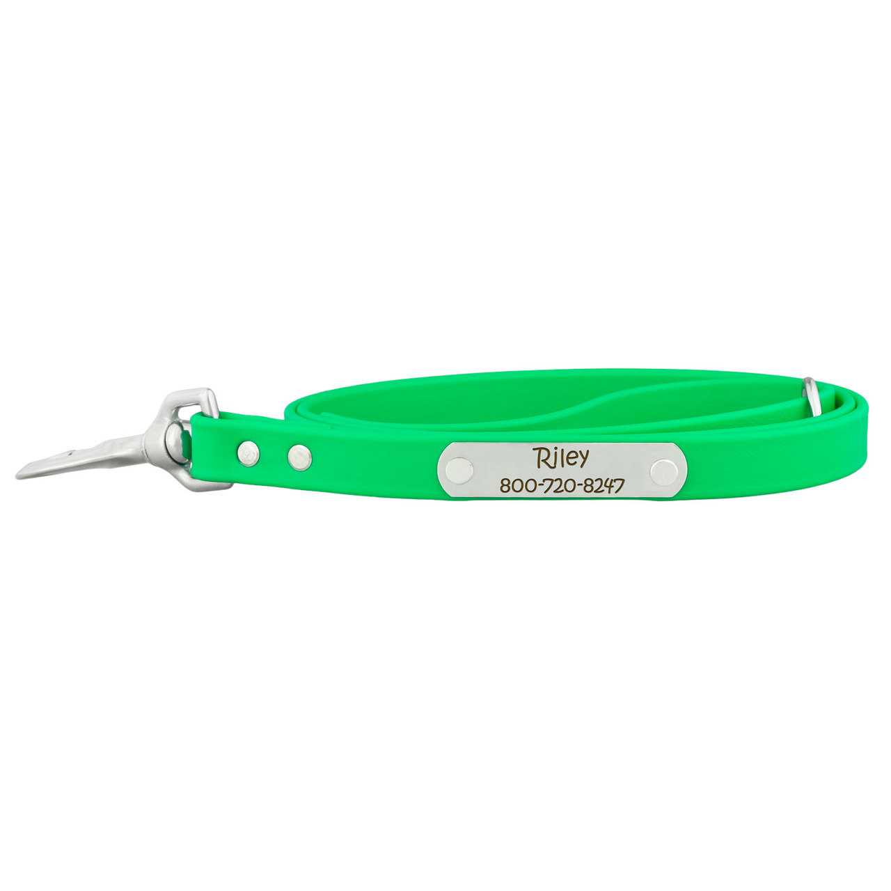 Personalized Waterproof Soft Grip Snap Leash Bright Green dogIDs