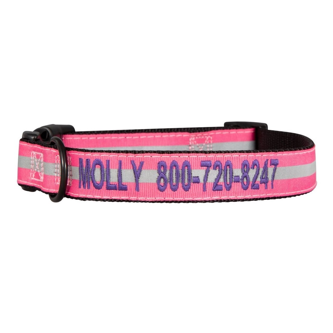 Embroidered Reflective Dog Collar Pink
