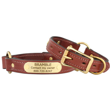 English Bridle Leather Safety Collar with Name Plate