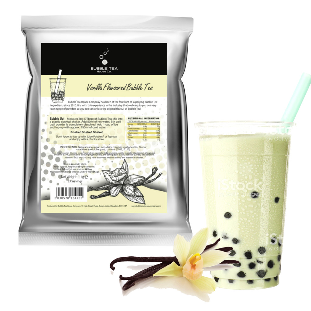 VANILLA Bubble Tea Powder 1kg pack with vanilla bubble tea drink