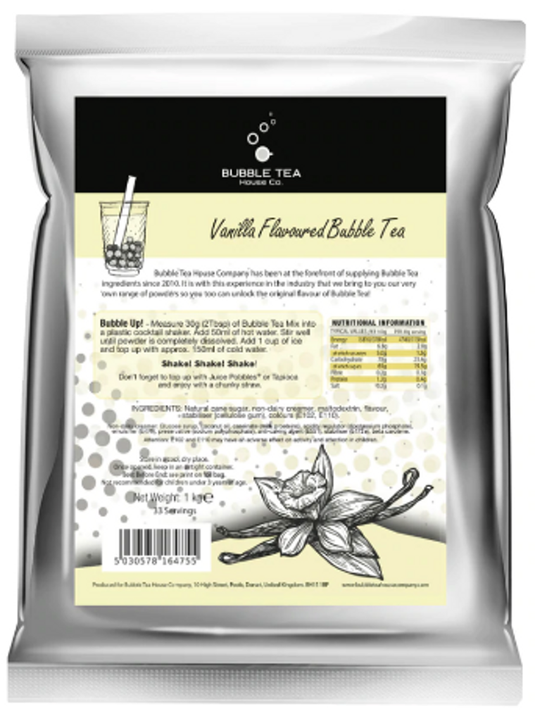 BTHCo. VANILLA Bubble Tea Powder Package label