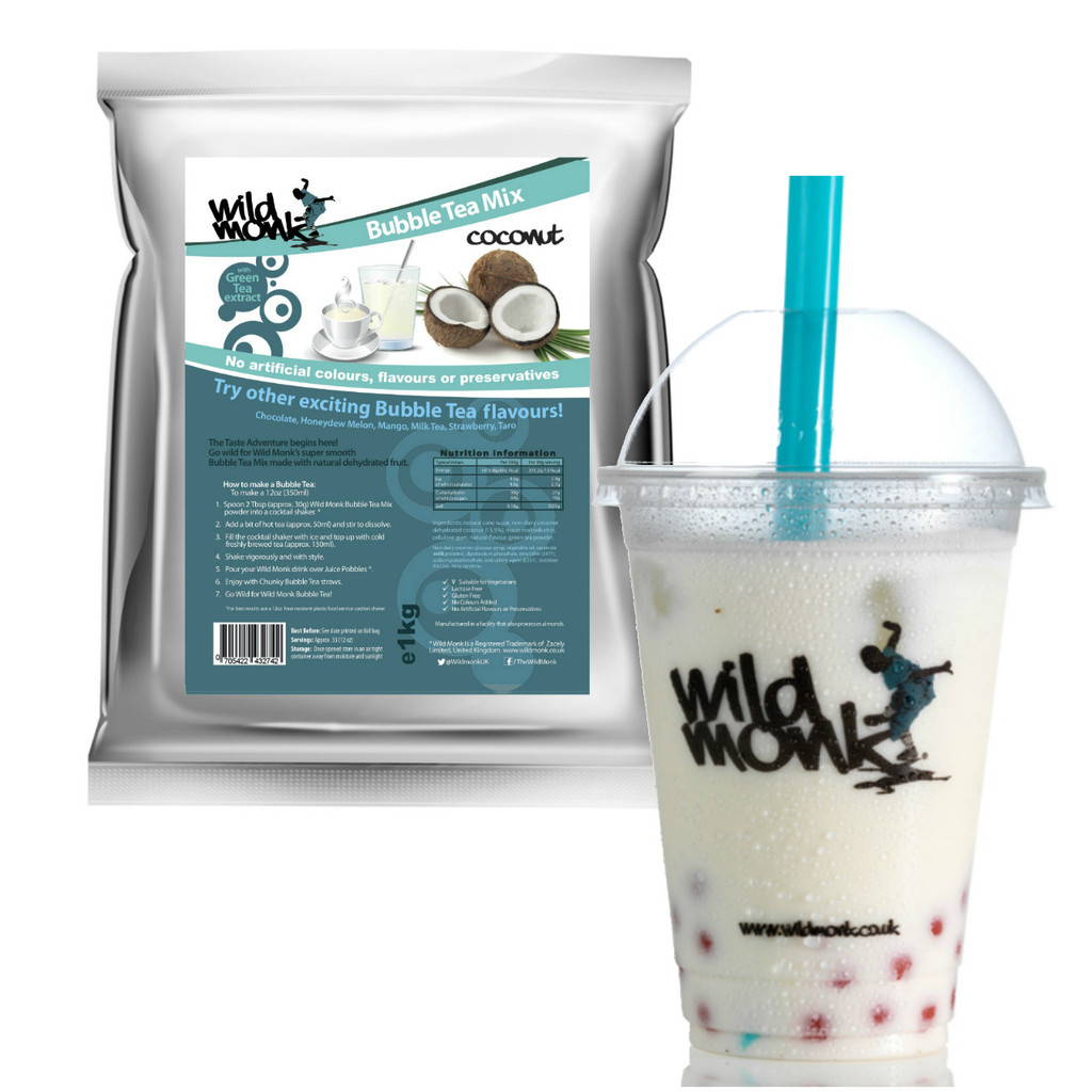 Wild Monk COCONUT Premium Bubble Tea Powder 1kg pack with drink