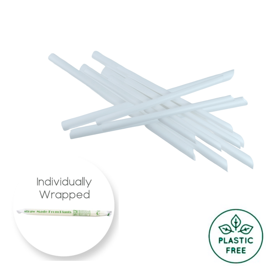 50 x Chunky Natural COMPOSTABLE PLA Straws - Individually Wrapped 1.2x21cm