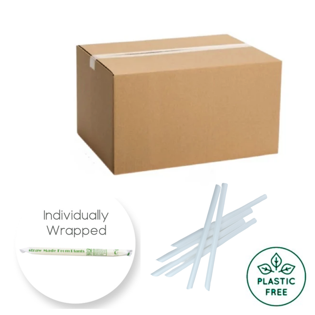 From £0.045 /per straw - Case of 2000 Chunky Natural COMPOSTABLE PLA Straws - Individually Wrapped / Pointy Tip (1.2x21cm)