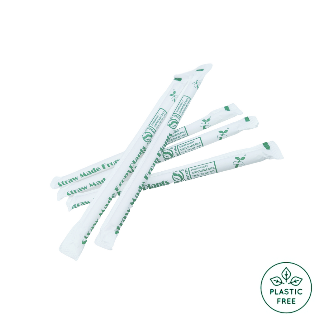 £0.045/per straw - Case of 2000 Chunky Natural COMPOSTABLE PLA Straws - Individually Wrapped / Pointy Tip (1.2x21cm) Minimum 10 cases