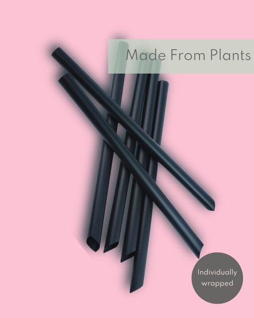 Chunky Black COMPOSTABLE PLA Straws - Individually Wrapped 1.2x21cm