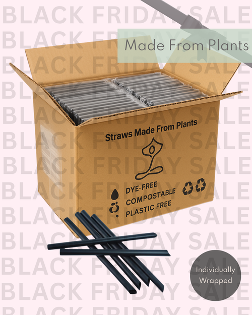 Chunky Black COMPOSTABLE PLA Straws - Individually Wrapped 1.2x21cm